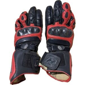 Vintage Held Leather Motorcycle Racing Gloves Carbon‎ Fiber Red Black Size 9